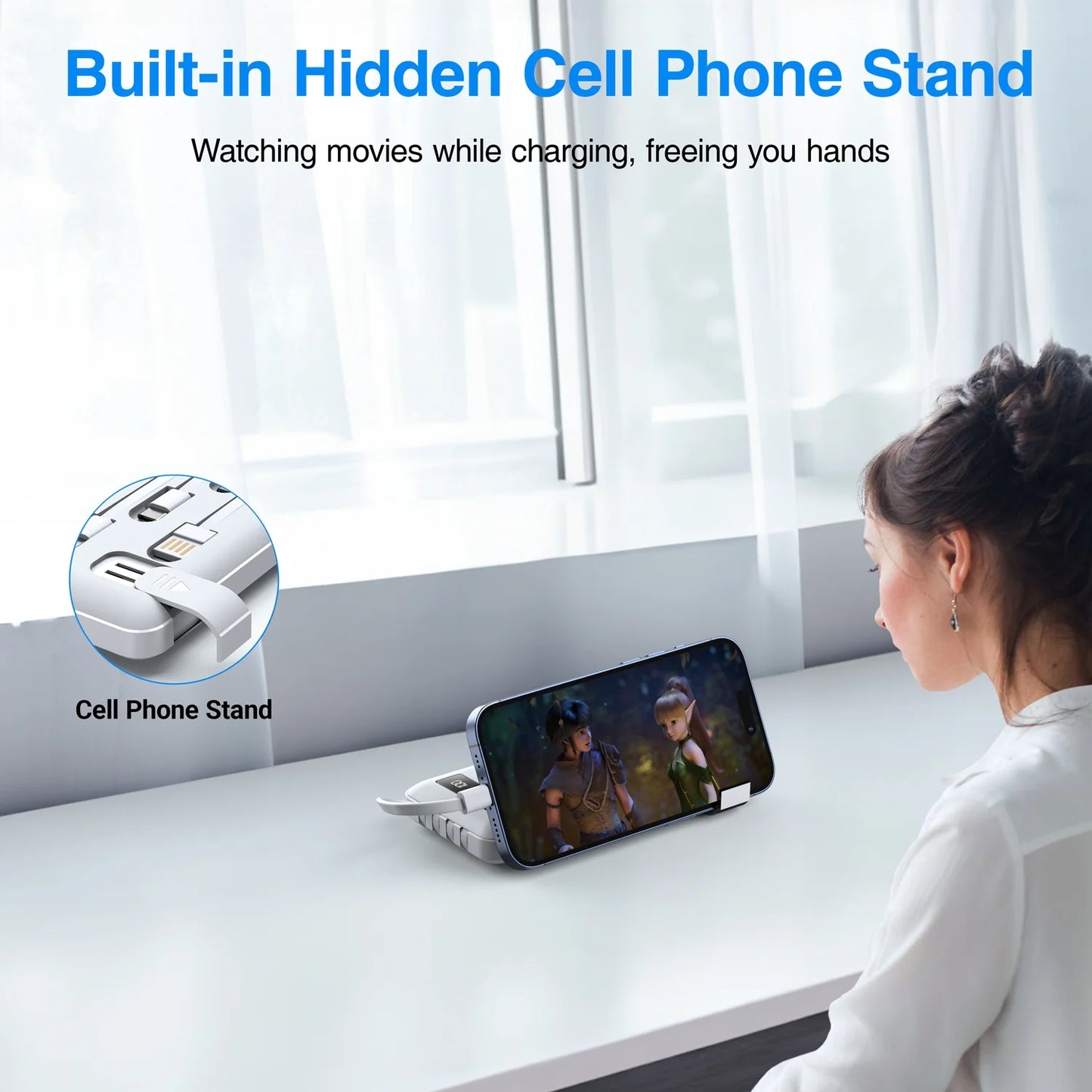 20000Mah Power Bank Portable Charger with Cables, USB Battery Pack for Iphone & Android Cell Phone